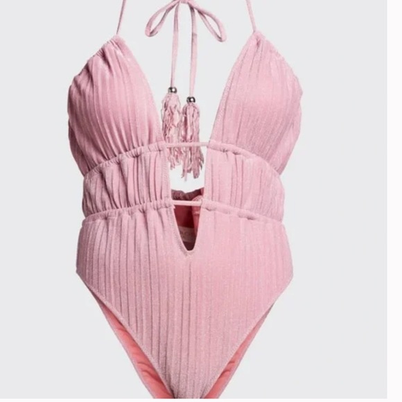 RAMY BROOK Marta Strapless Metallic One Piece Swimsuit In Pink - Picture 2 of 14